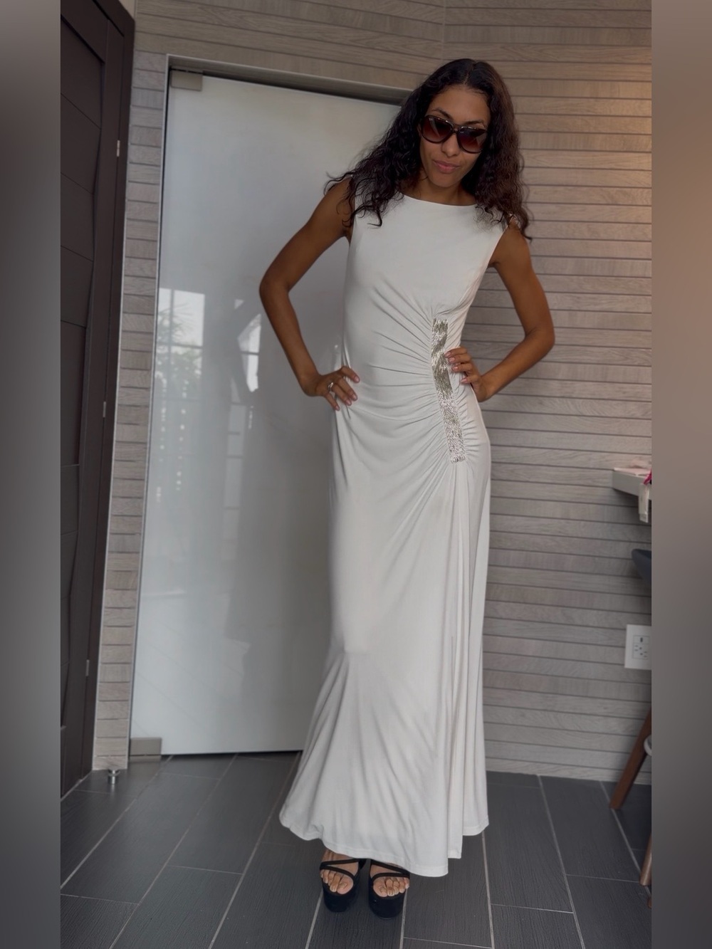 Unbranded Women's Cream and White Dress